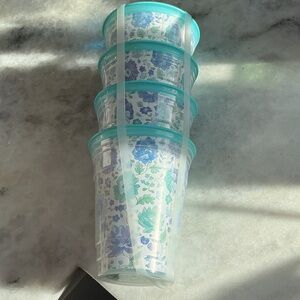 Shabby Chic Teal Plastic Cups Set of 4